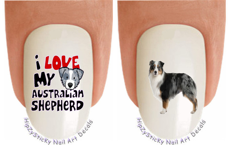 Nail Art 106B DOG BREED Australian Shepherd #2 WaterSlide Nail Decals Transfers