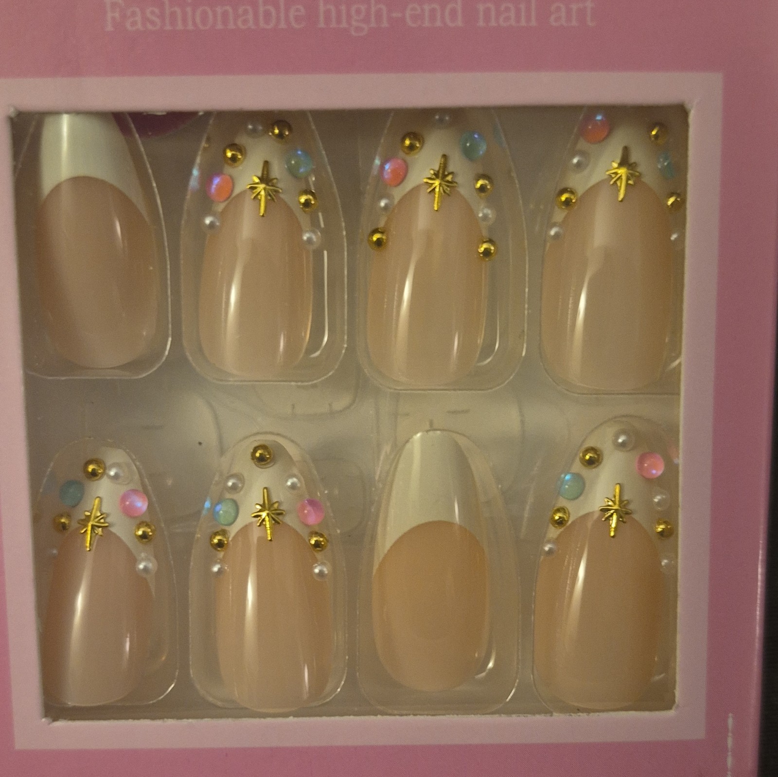 BEAUTY NAILS Nude Oval Medium Press-On Nails 24pcs 3D Palm Tree Full Cover