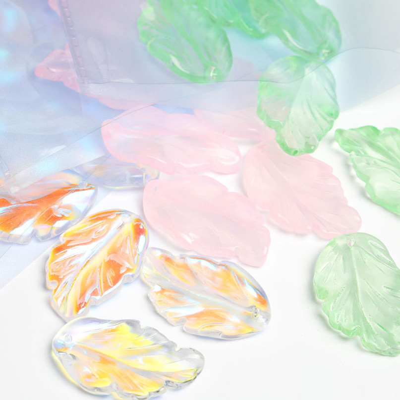 28mm Czech glass bead 6pcs Czech glass leaf beads 1.4mm Hole iridescent NH17