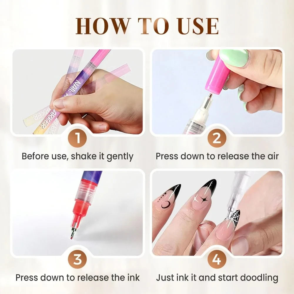12 Colors Nail Art Pens Set, 2026 New DIY Nail Art Markers for Gel Nails Drawing