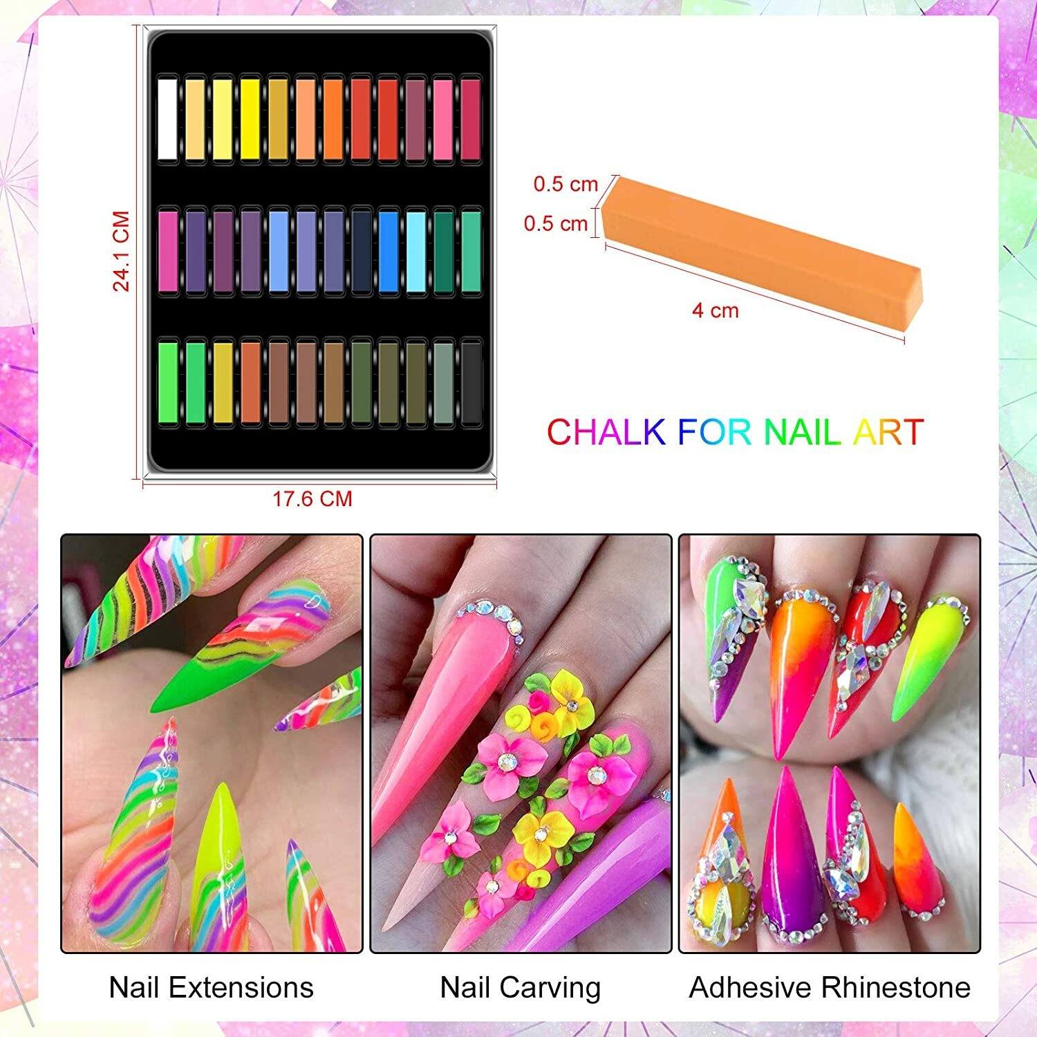 Soft Pastel Nail or hair Chalks for Acrylic Powder – Colorful Non-