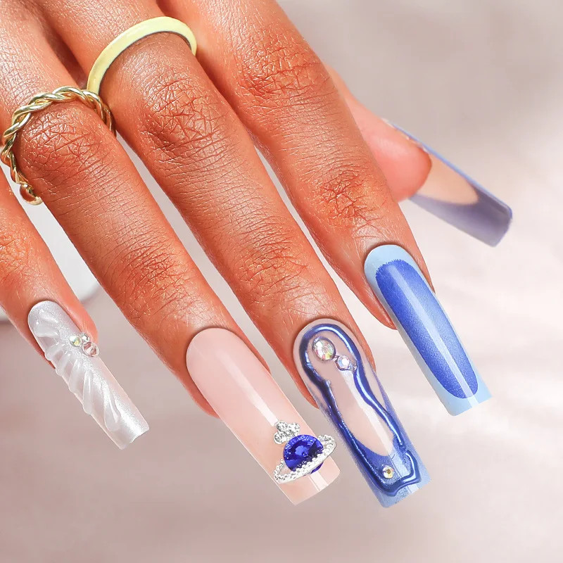 24pcs 3D Flower Bowknot False Nails Y2K Long Coffin Press On Nails