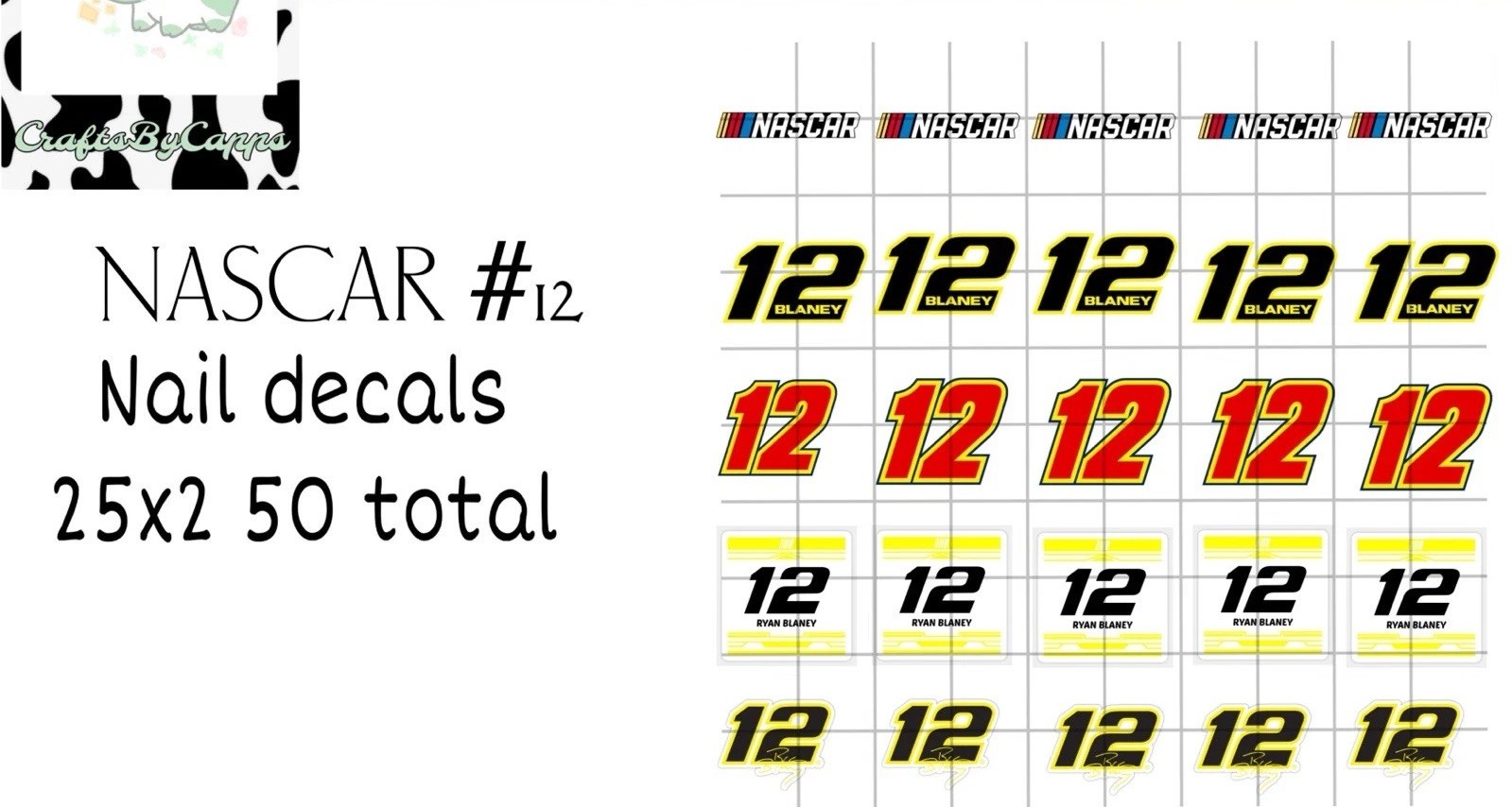NASCAR #12 Waterslide Decals For Nails, Hot Wheels, Etc Set Of 50 KC