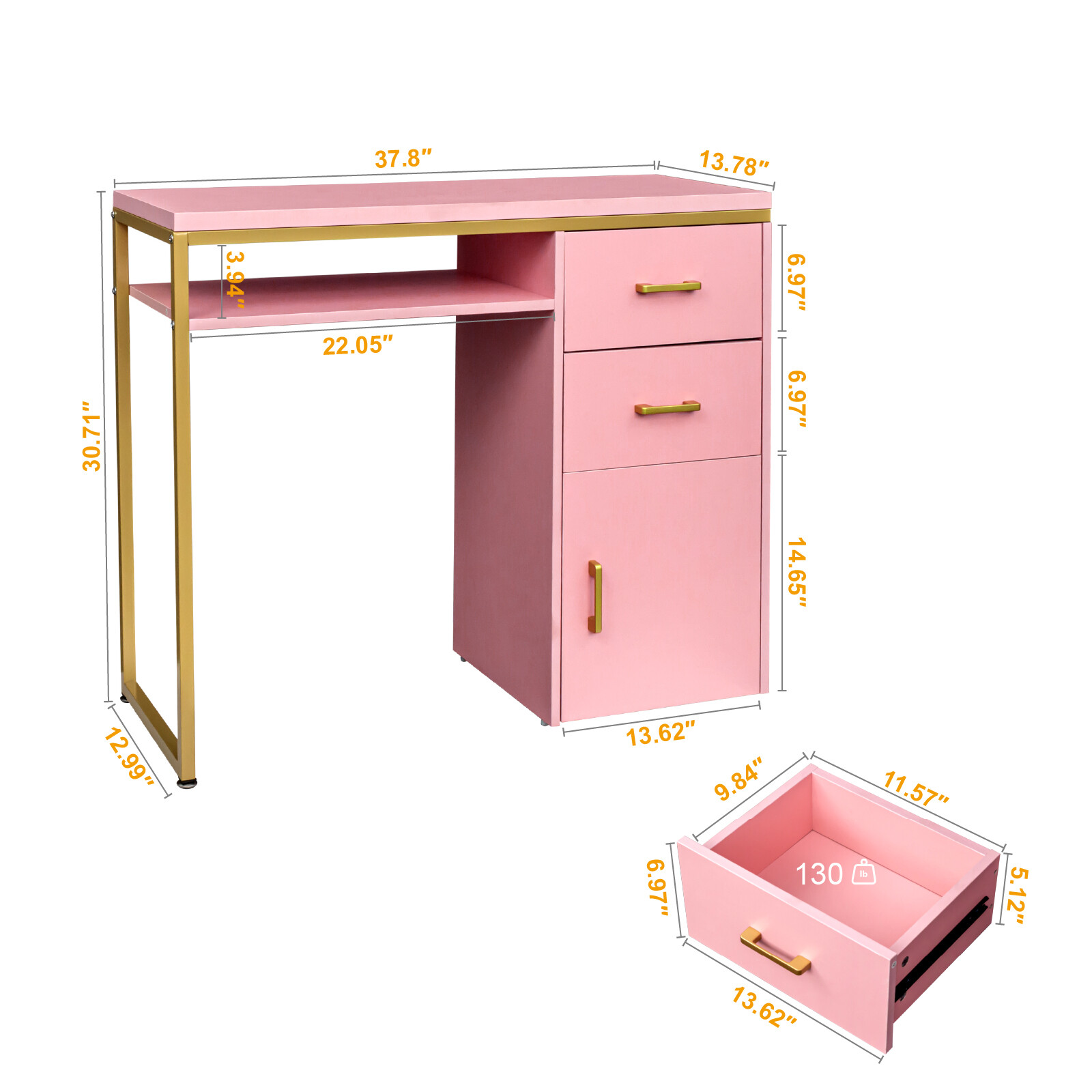 2 Drawers Manicure Table Nail Makeup Office Desk Dressing Cabinet Station Salon