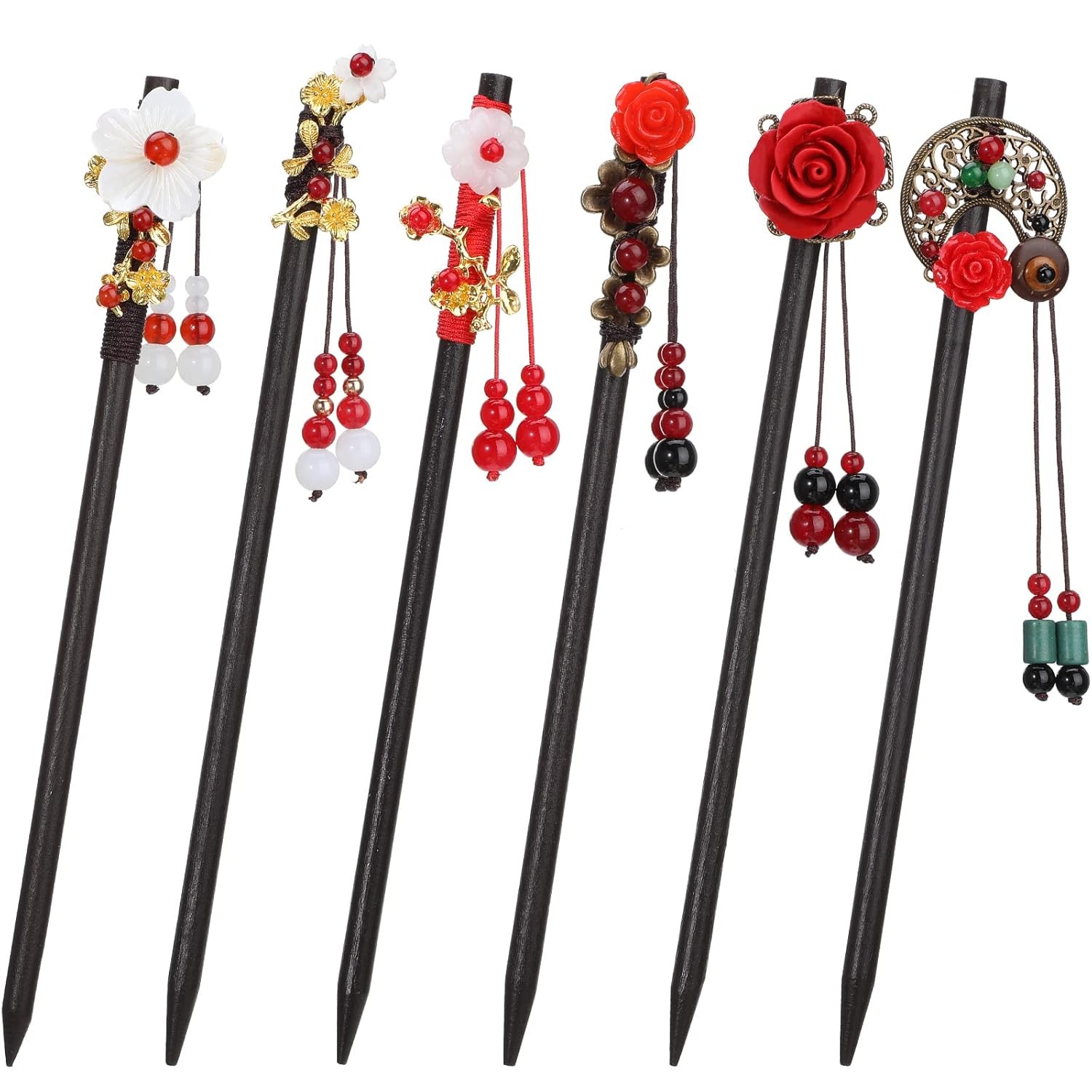 WILLBOND 6 Pcs Hair Sticks for Women Wooden Chinese Multicolor