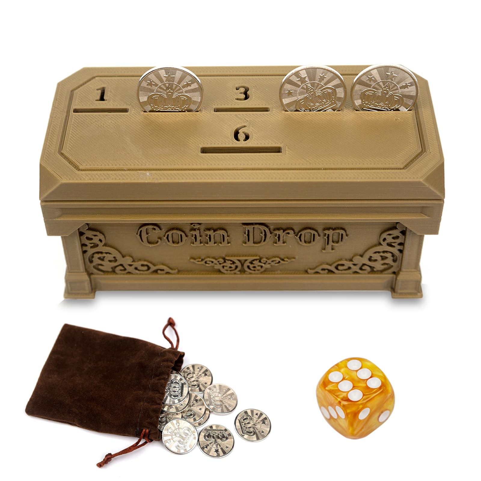 Penny Game with 30 Metal Coins,1 Dice,Coin Drop Game,A Fun Small, Gold