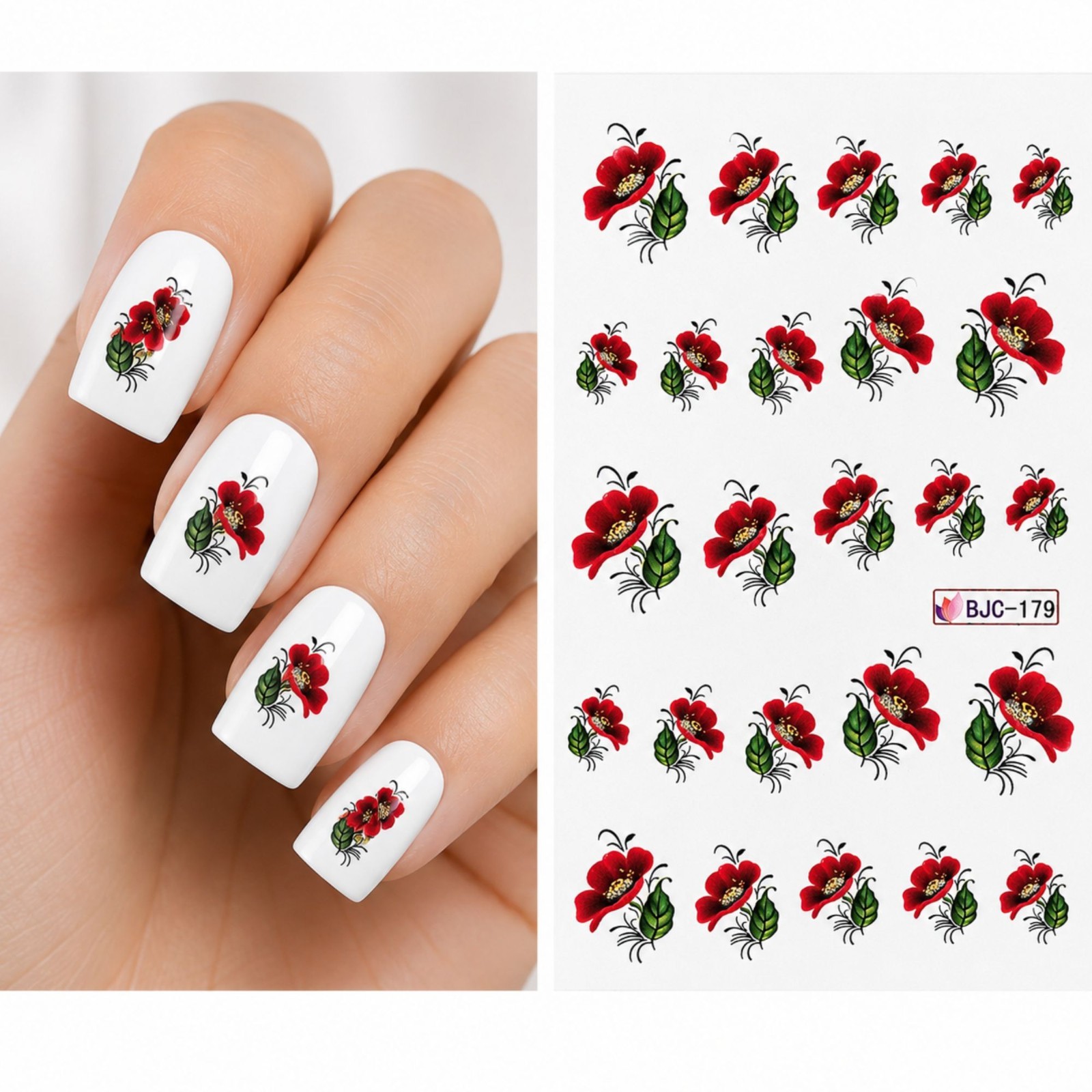 Red Flower Water Transfer Nail Spring Decals DIY Manicure Blossom Finger Art