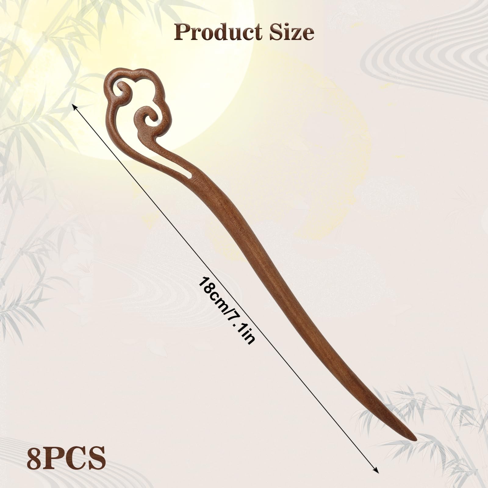 Ngdhkd 8 Pieces Wooden Hair Sticks Chinese 1 Count (Pack of 8), Brown