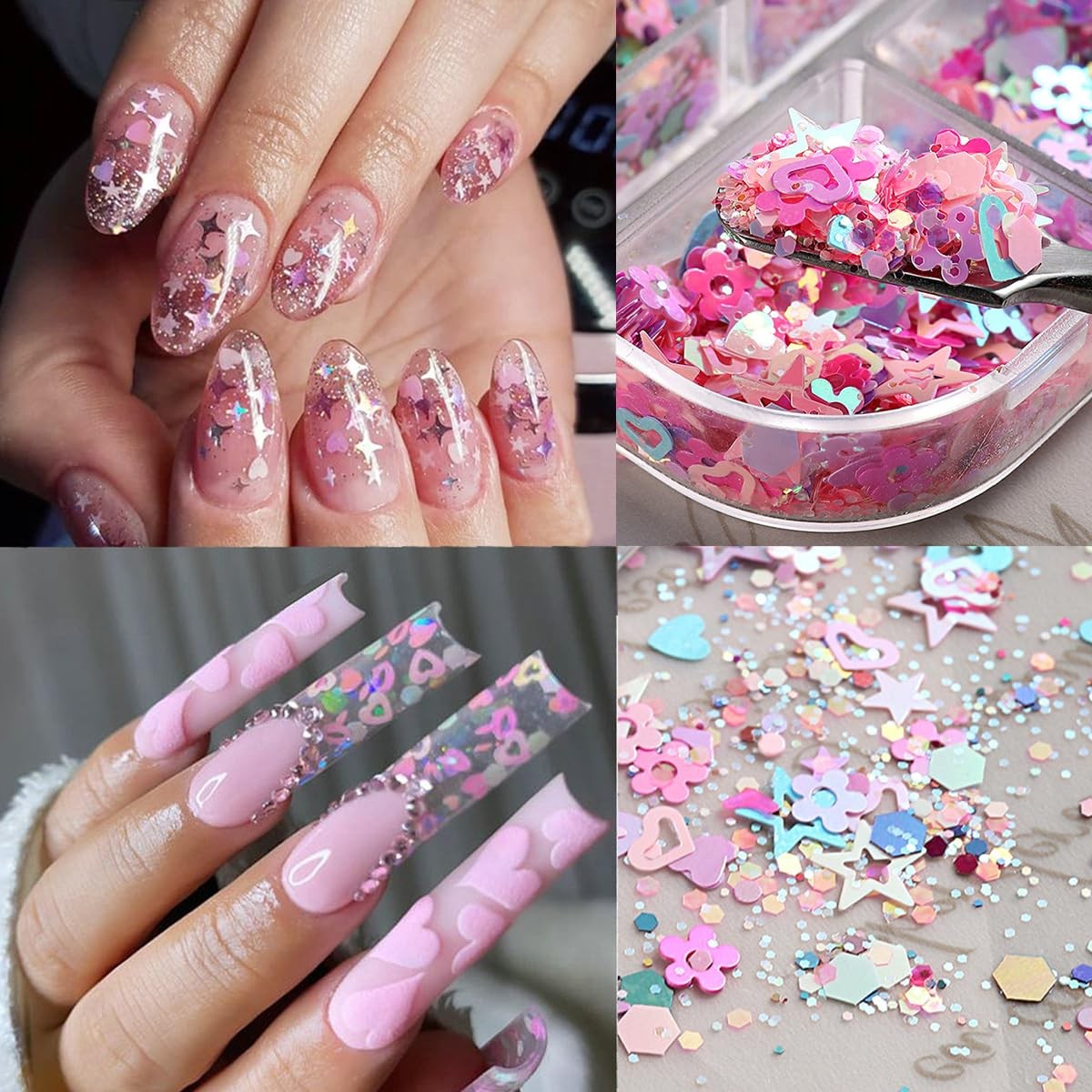 Heart Nail Art Glitters Sequins Mixed Hollow Star Flower Nail Sequins Star Ho…