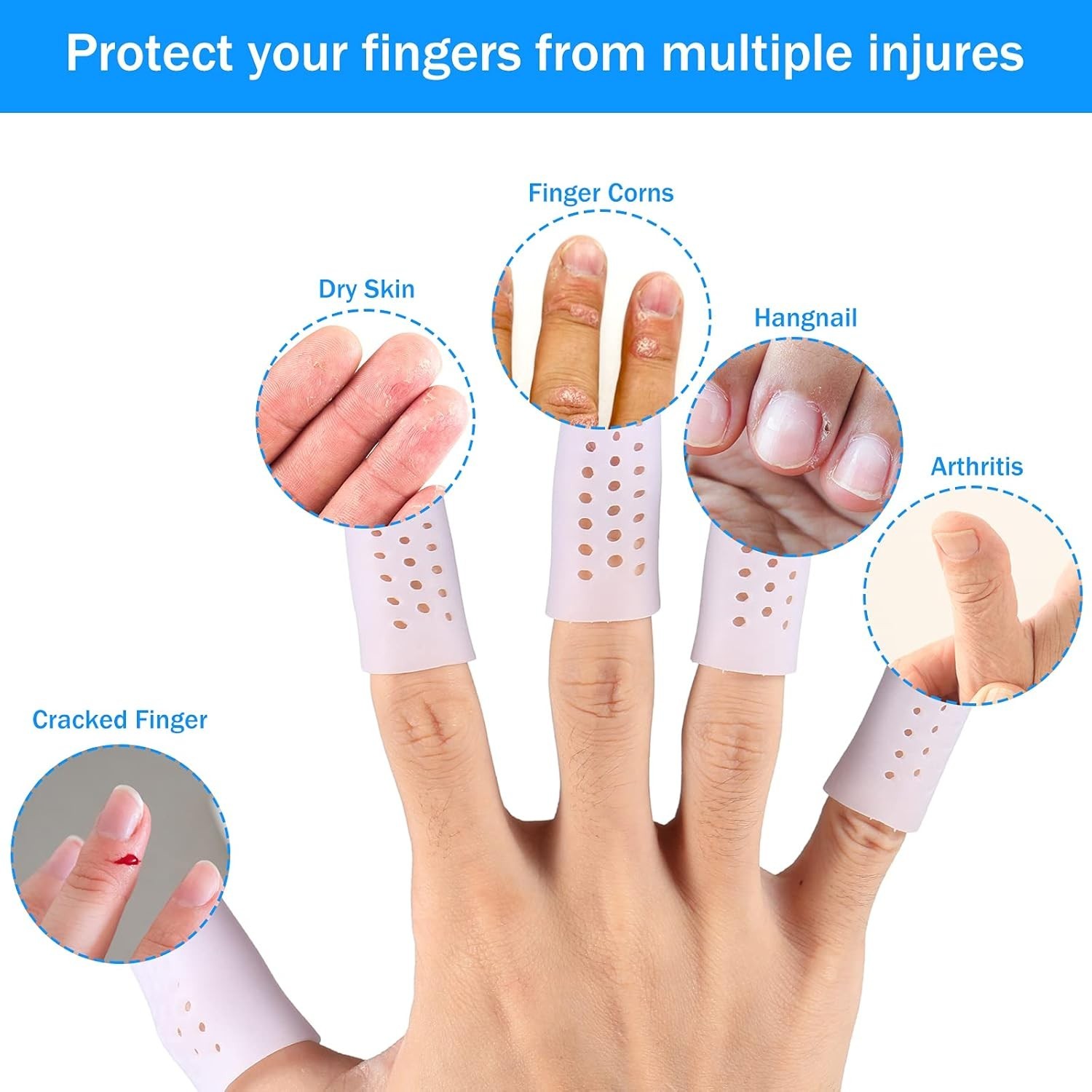 20 Pieces Silicone Finger Cots Protectors Caps with Holes for Wound, Breathab…