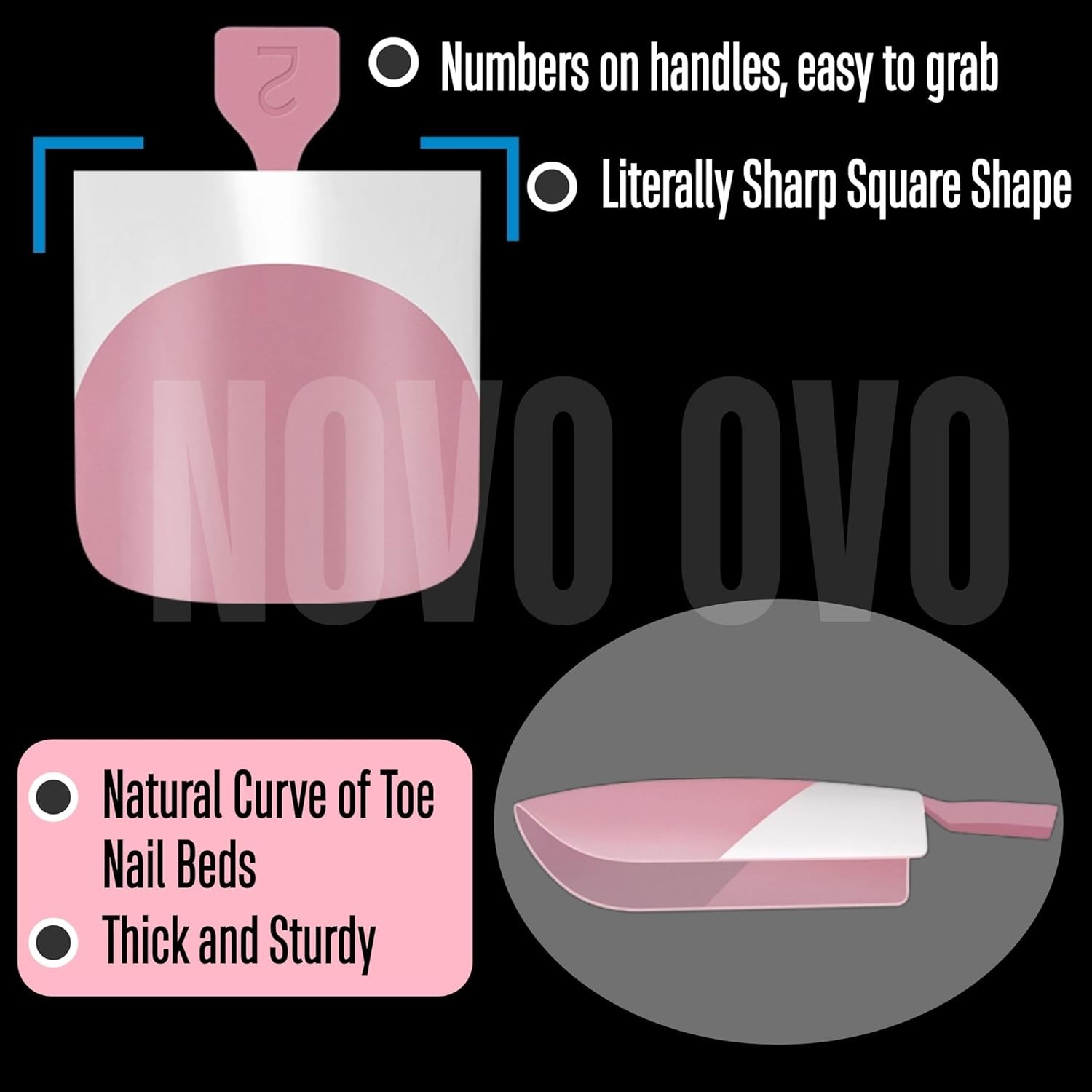 NOVO OVO French Tip Medium, Sharp Square tip Toe Nail Tips Berry Pink