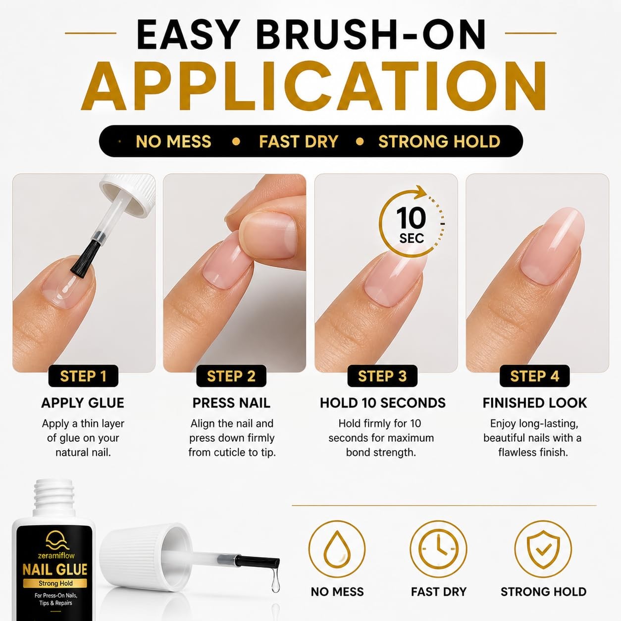 Brush-On Nail Glue for Press On Nails – Strong Hold Quick Dry Nail Glue with …