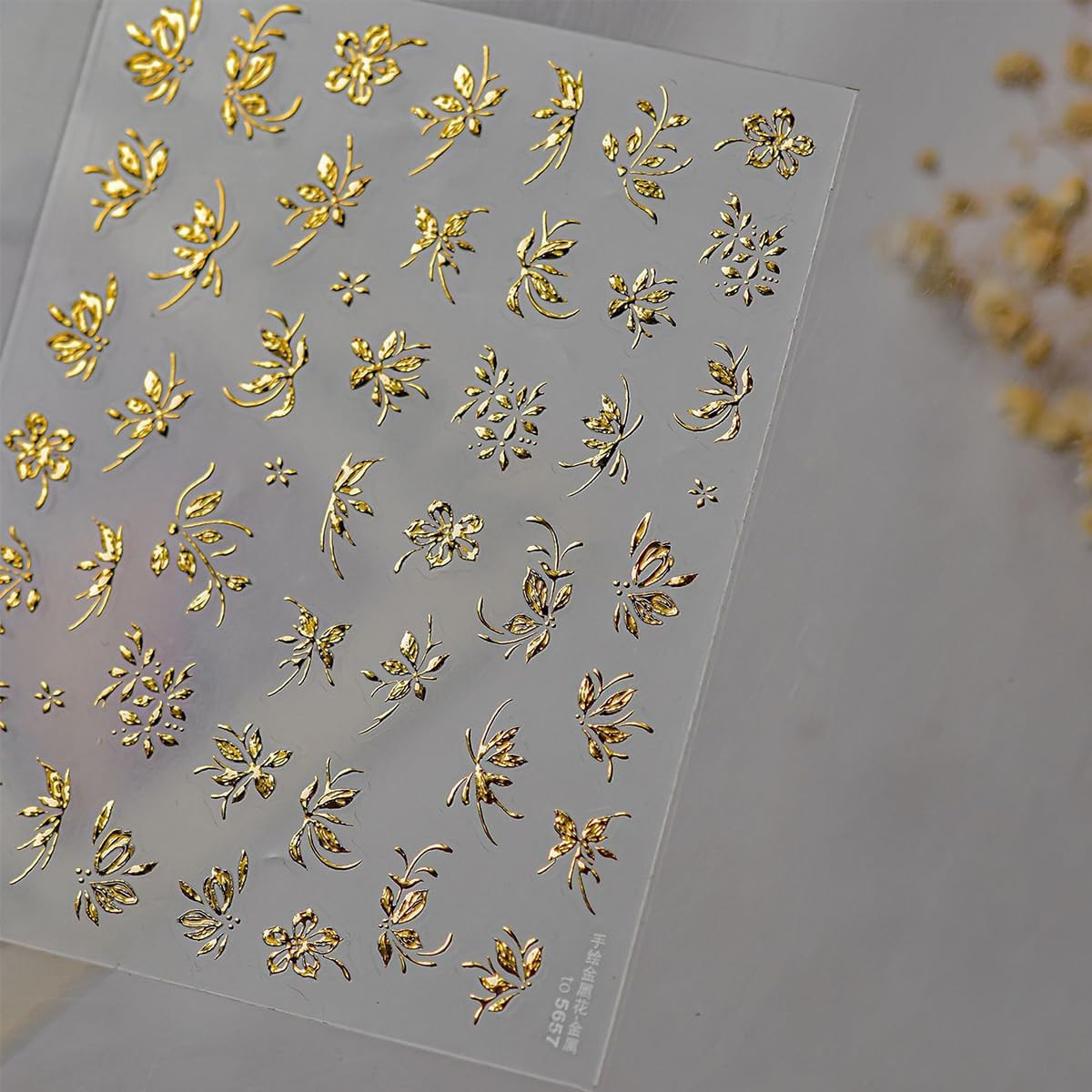 Gold Silver Flower Leaf Nail Art Stickers 2 Sheets Self-Adhesive Metallic Nai…