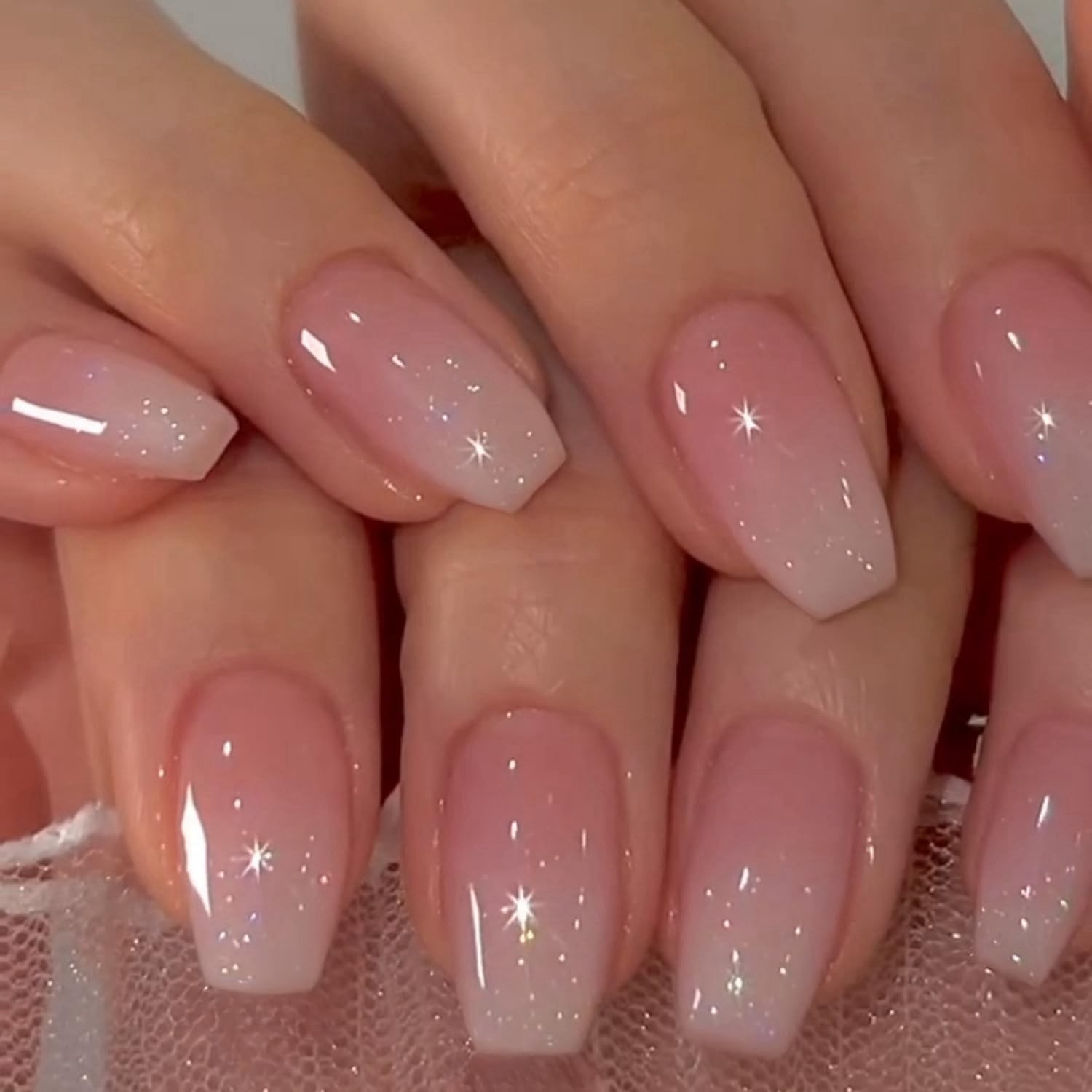 Glitter Ombre Pink Short Coffin Short Coffin Press on Nails Medium Press ons, Me