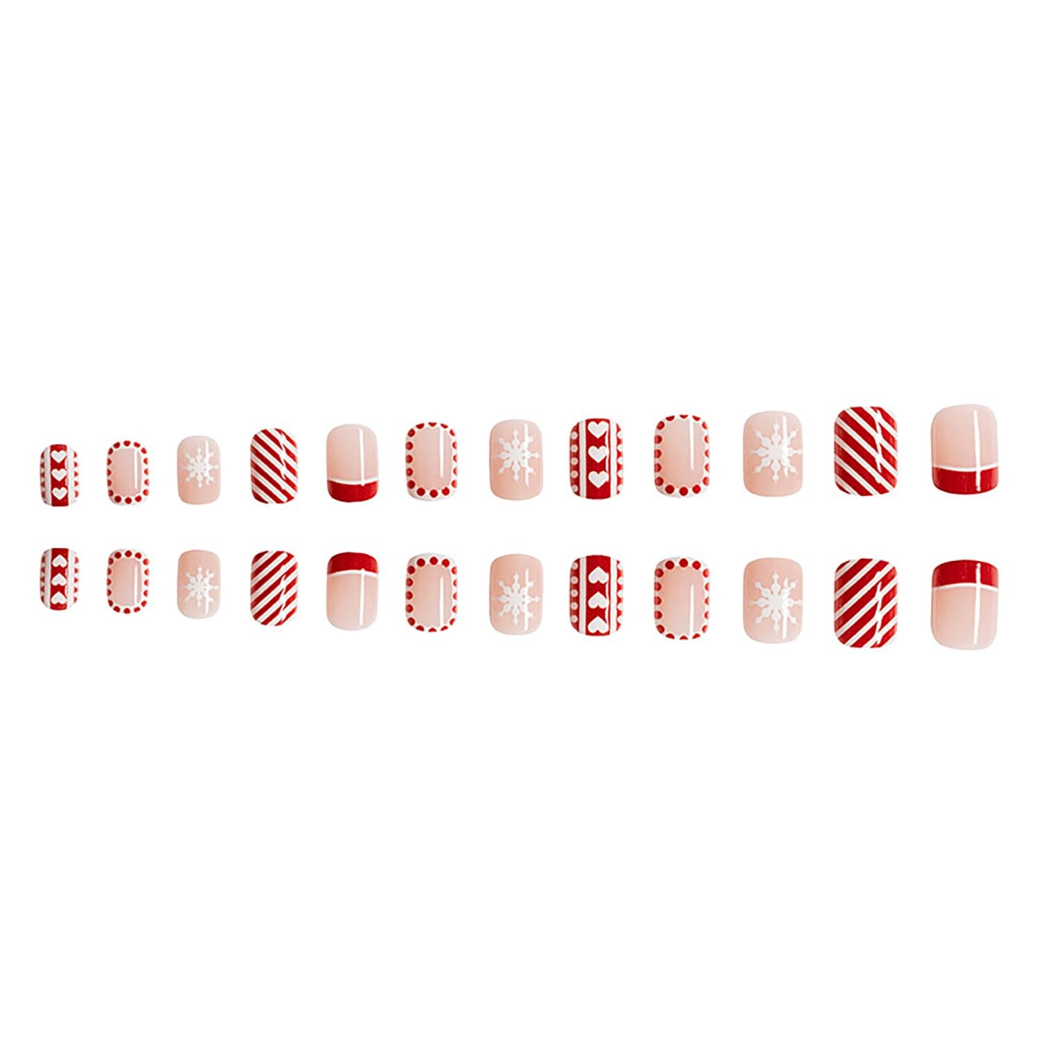 Christmas Fake Nails Short Square French Tip Winter Press on Nails Red White …