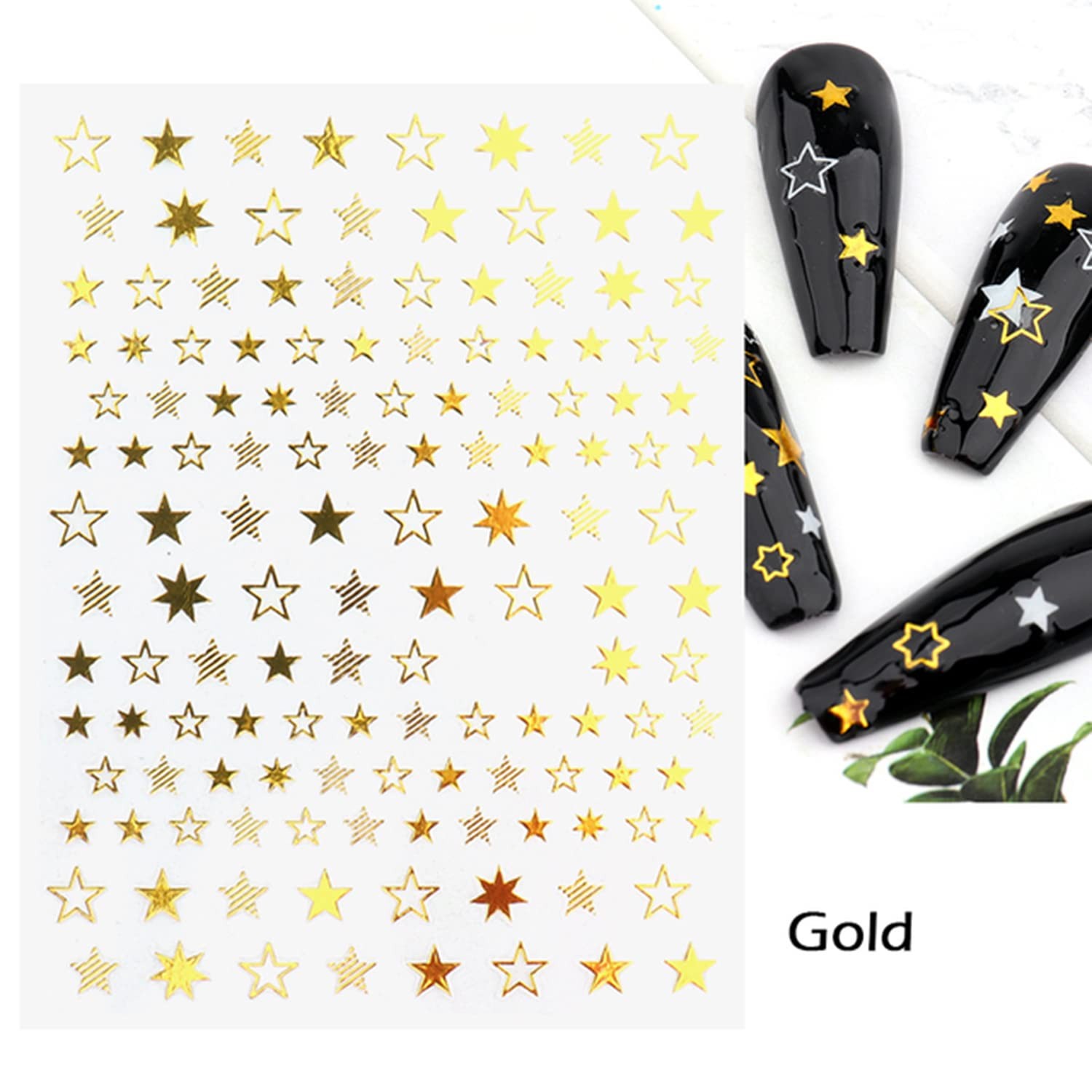 Gold Nail Stickers, -Adhesive 3D Designs – Love Heart, Stars, Circle, Triangl…