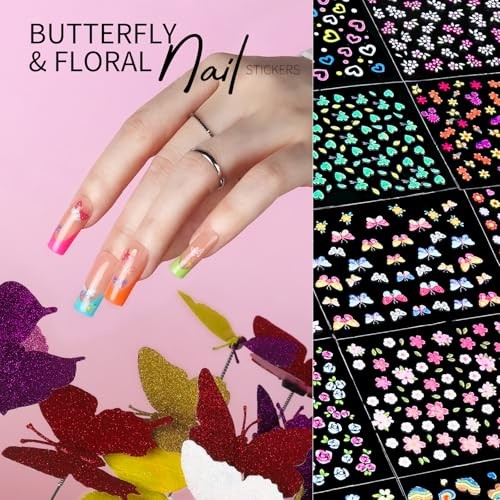 50 Sheets Nail Stickers for Nail Art, Colorful Floral/Gold Classic Design