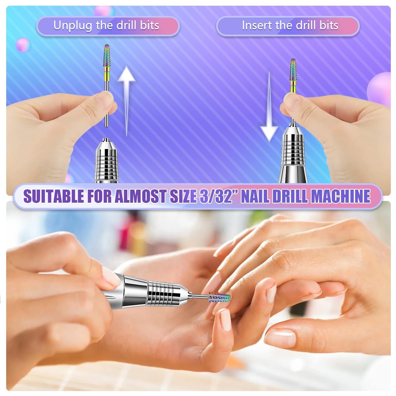 [Upgraded]Depvko 3Pcs Nail Drill Bits Set for Nails 3/32 Inches, 5 in 1 Taper…
