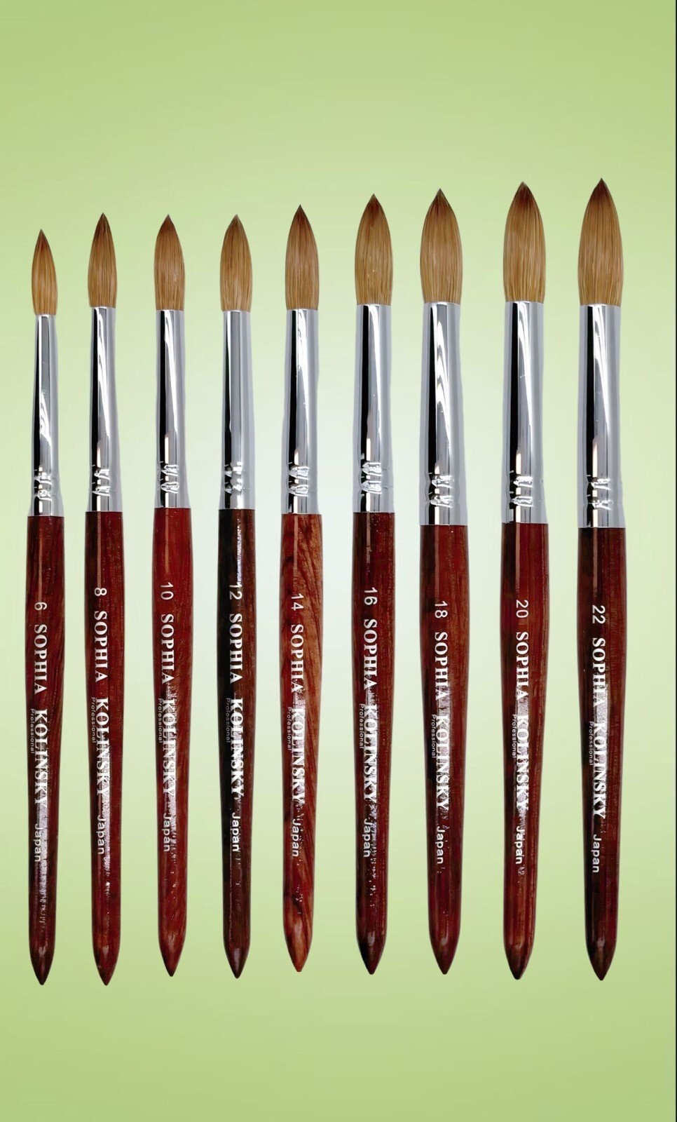 sophia Red Wood 100% real Kolinsky Acrylic Nail Brush Round all size 6 – 22