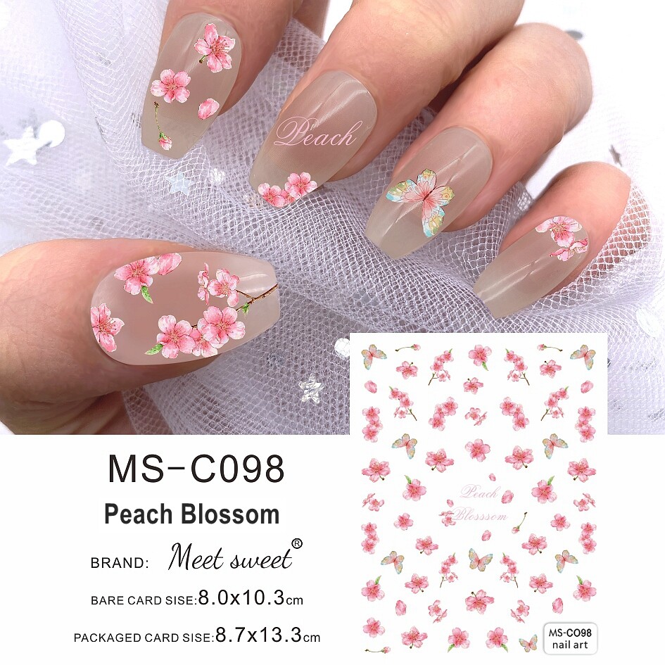 Peach Blossom Camellia Flowers Nail Stickers Lily of the Valley Convallaria