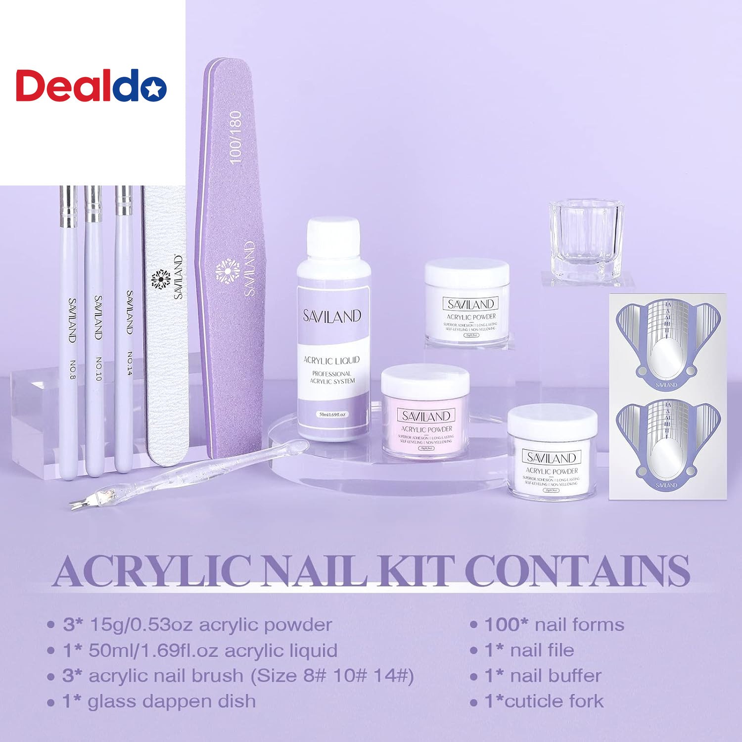Acrylic Nail Kit for Beginners: 3 Colors Acrylic Powder, 50Ml Acrylic Liquid, #8