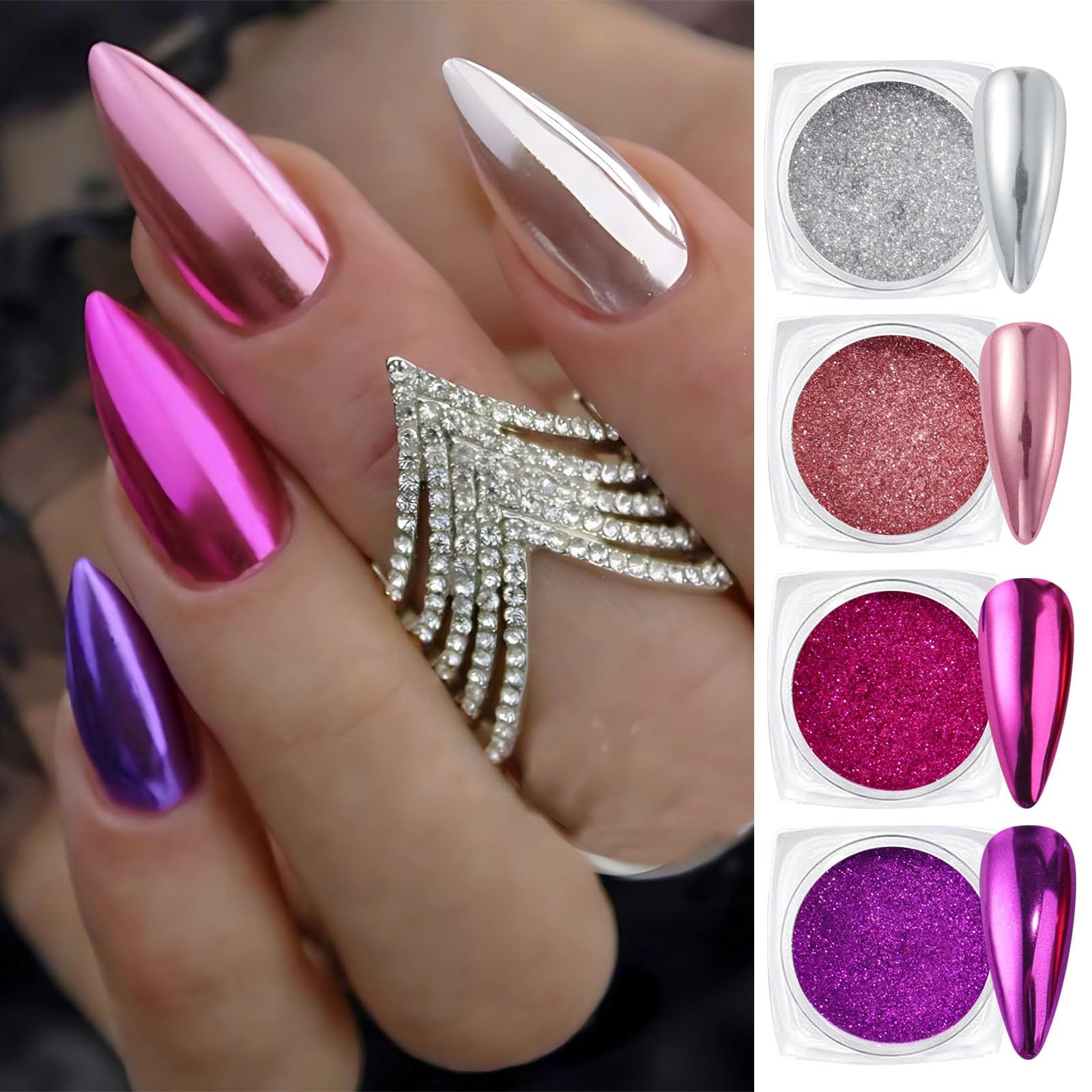 Metallic Chrome Mirror Nail Art Set, Gold Silver Nail Foils Gorgeous Nail Gli…