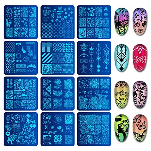 Nail Stamping Plates Set 12pcs Nail Plates 1stamper 1scraper 14 Piece Set