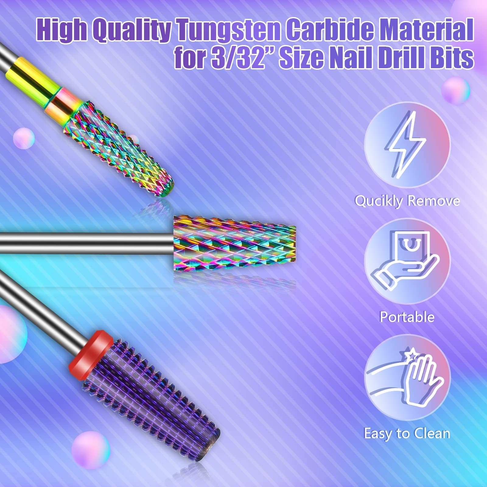 [Upgraded]Depvko 3Pcs Nail Drill Bits Set for Nails 3/32 Inches, 5 in 1 Taper…