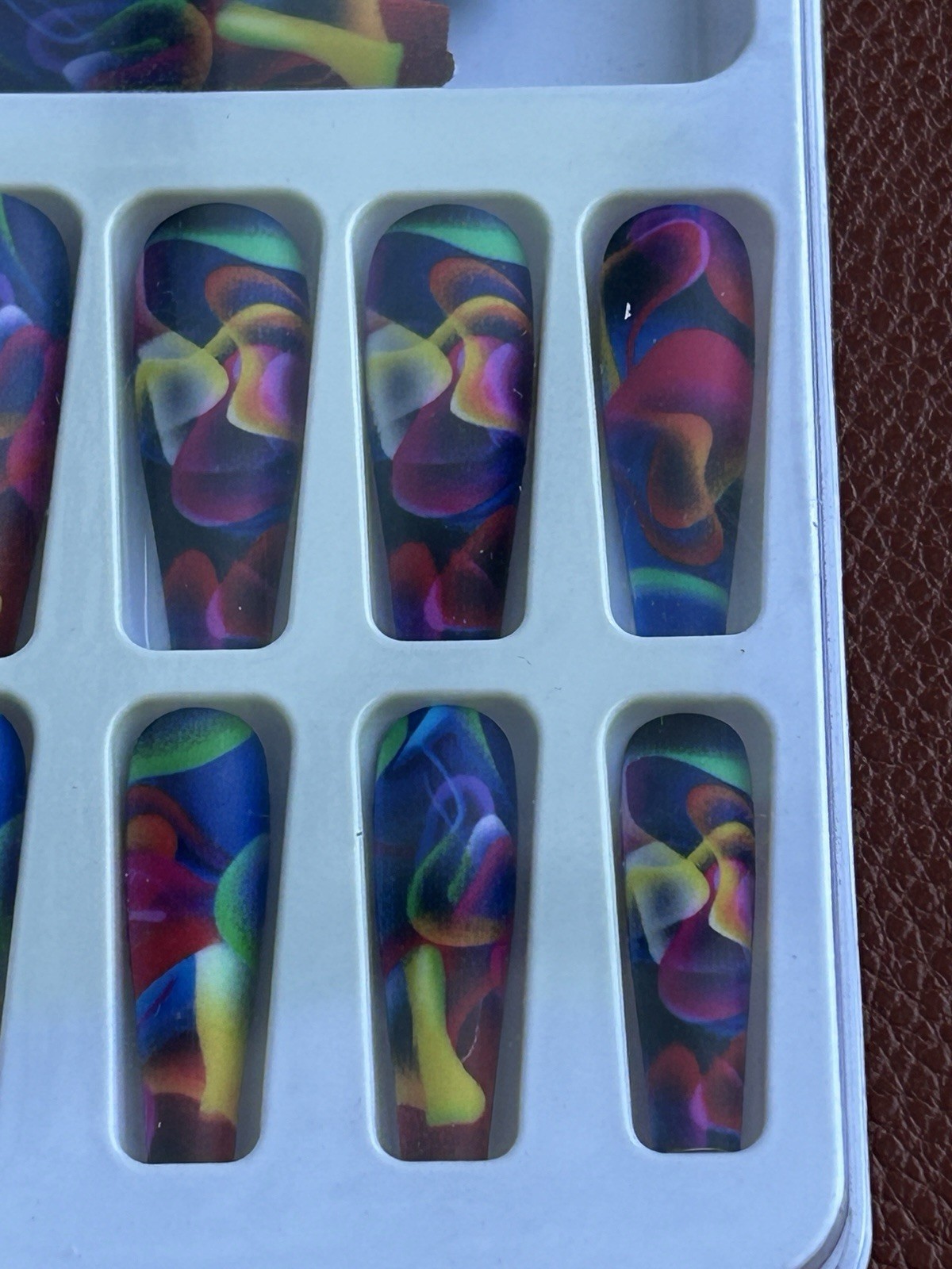 Press On Nails Long Square Abstract Art Design Rich Multicolored 24ct