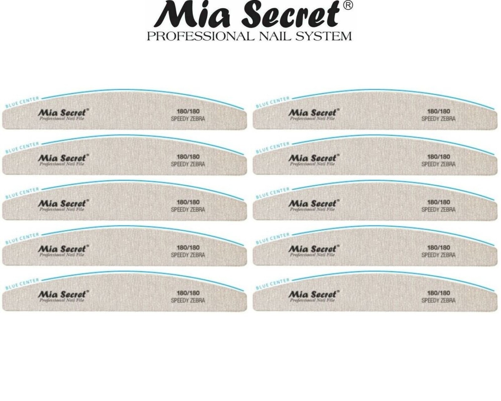 Mia Secret Professional Nail File – SPEEDY ZEBRA HALFMOON 180/180 10pcs Combo