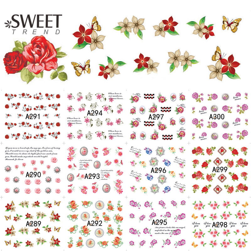 Nail Art Water Transfer Sticker Cute Lace Flower Butterfly Rose Bow Decal Manicu