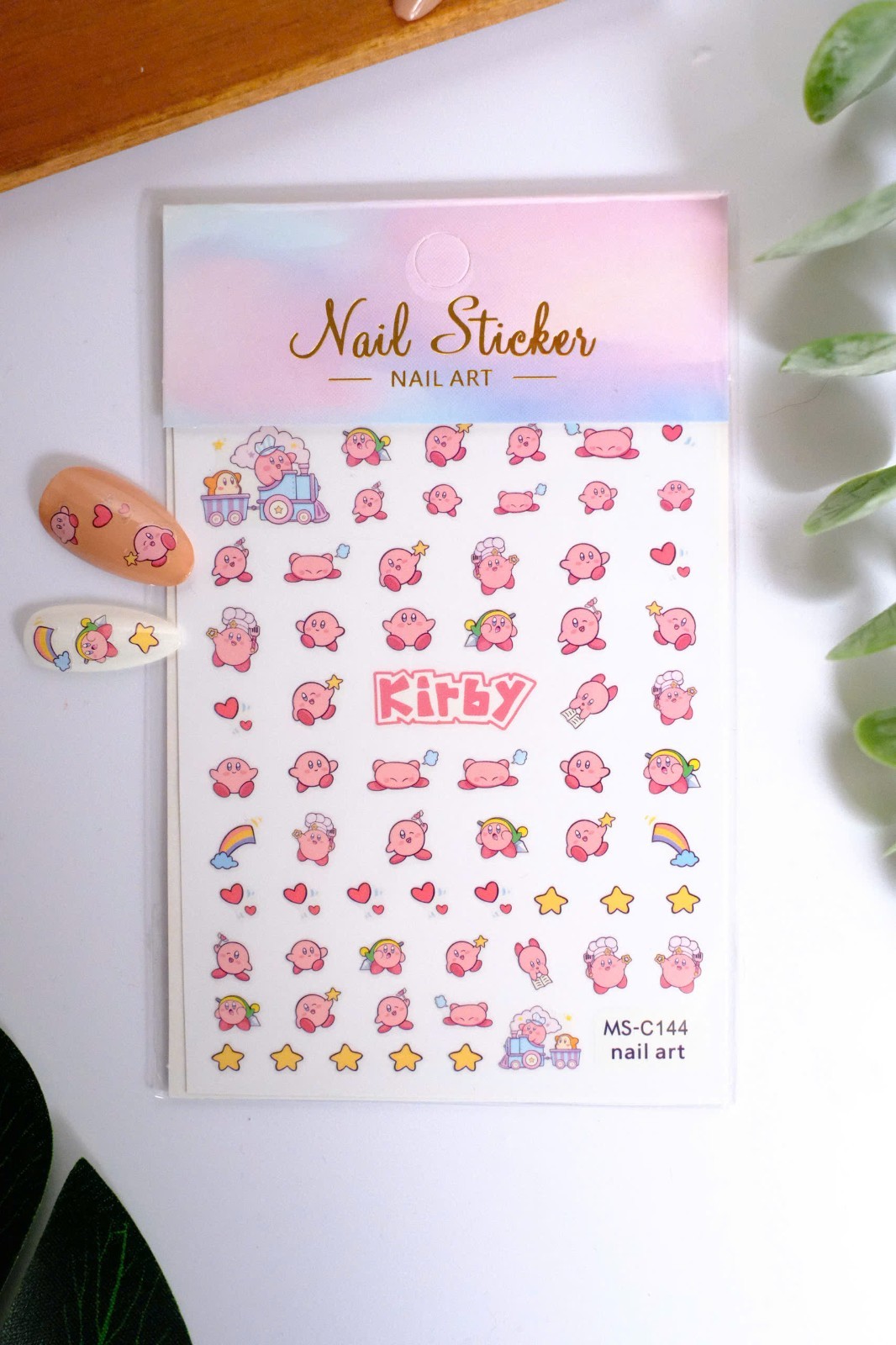 Kirby Flat Nail Stickers Pink Anime Nail Supplies include of +40 Stickers