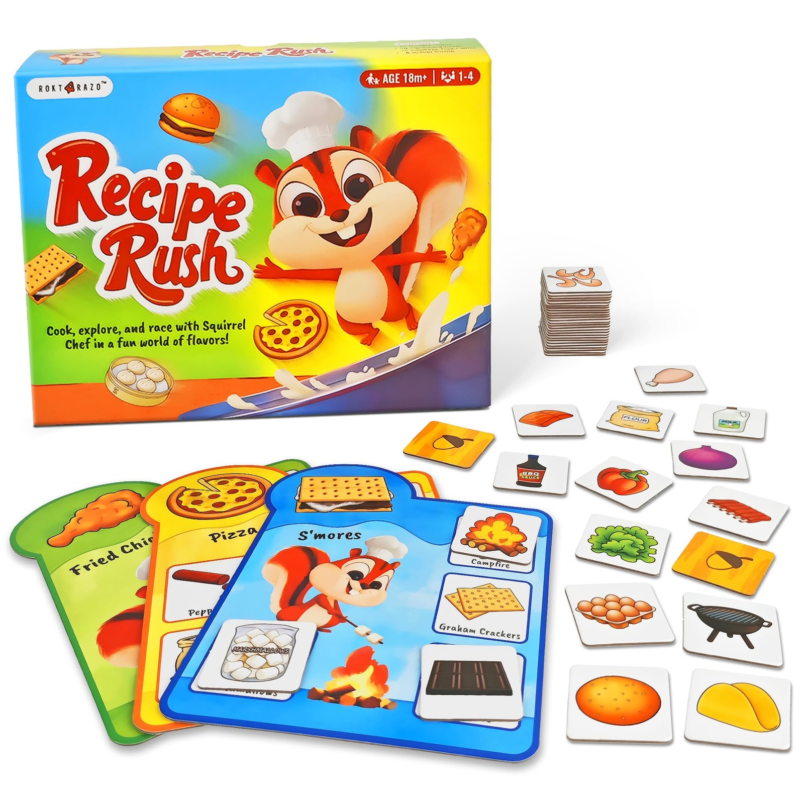 rokt&razo Recipe Rush, Cooking & Matching Card 5.6 x 6.9 1.5 inches, Squirrel