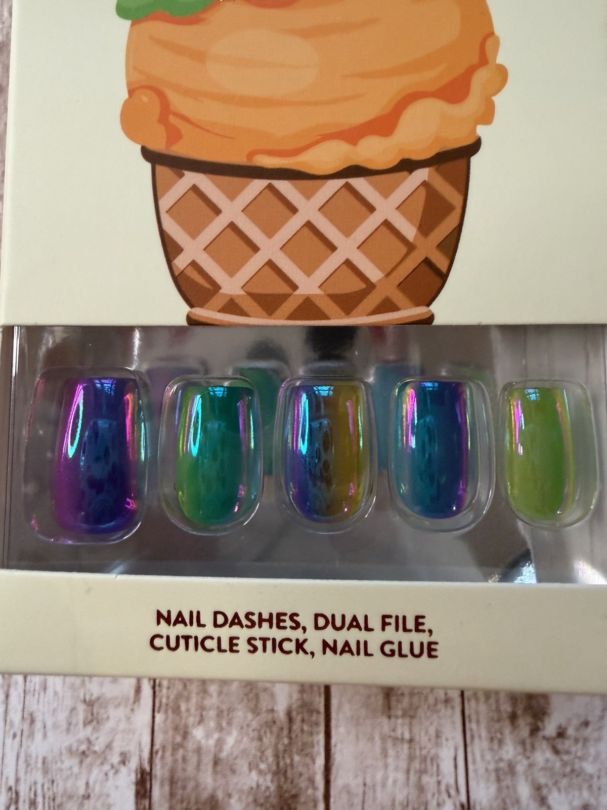 Red Aspen Press On Nails, Short Coffin, Rylan’s Rainbow Sherbet