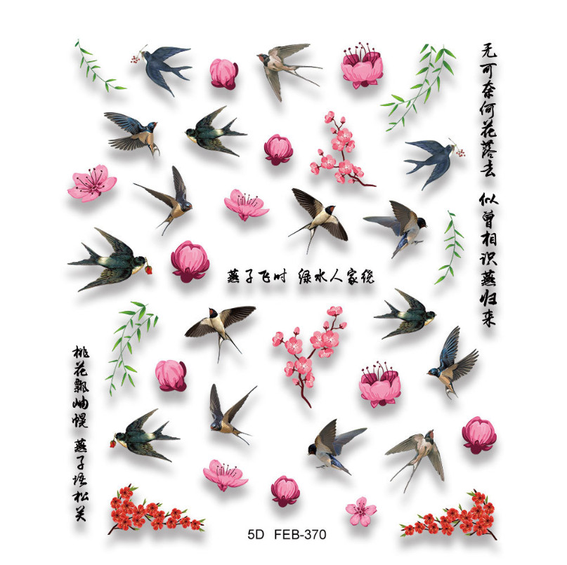 NAIL ART 5D Nail Swallow Birds Flower Nail Stickers Decoration NS54