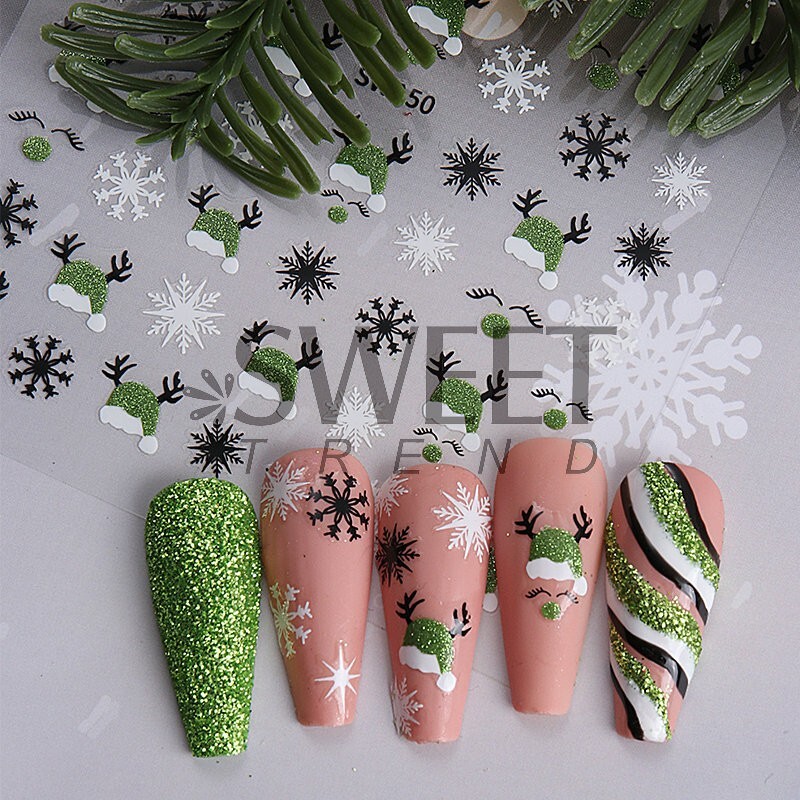 Christmas Nail Art Stickers Snowflake Santa Reindeer Decals Self-Adhesive NS53