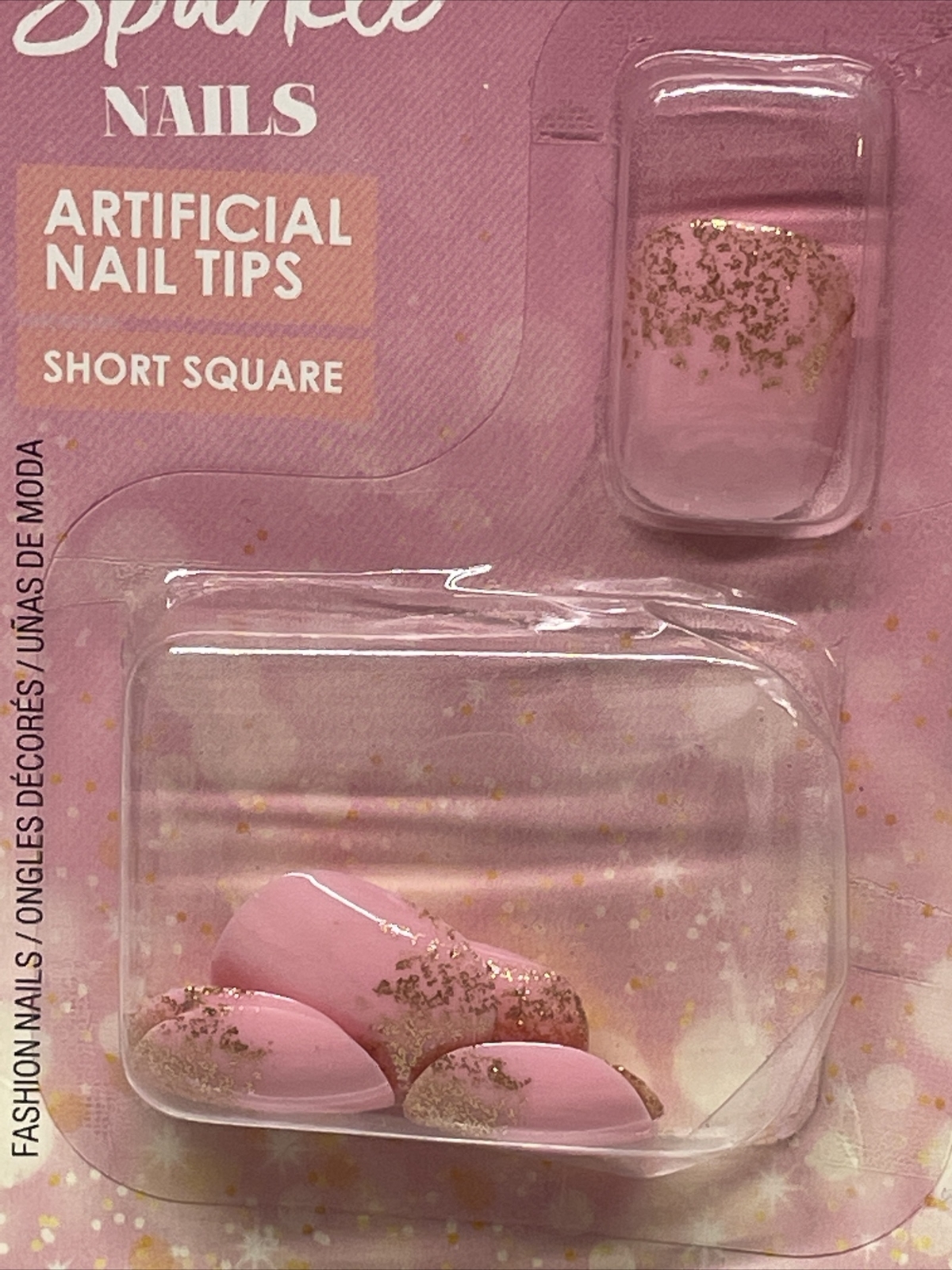 L.A. Colors Rise & Sparkle Nails Artifical Nail Tips Glam Pink Gold Short Square