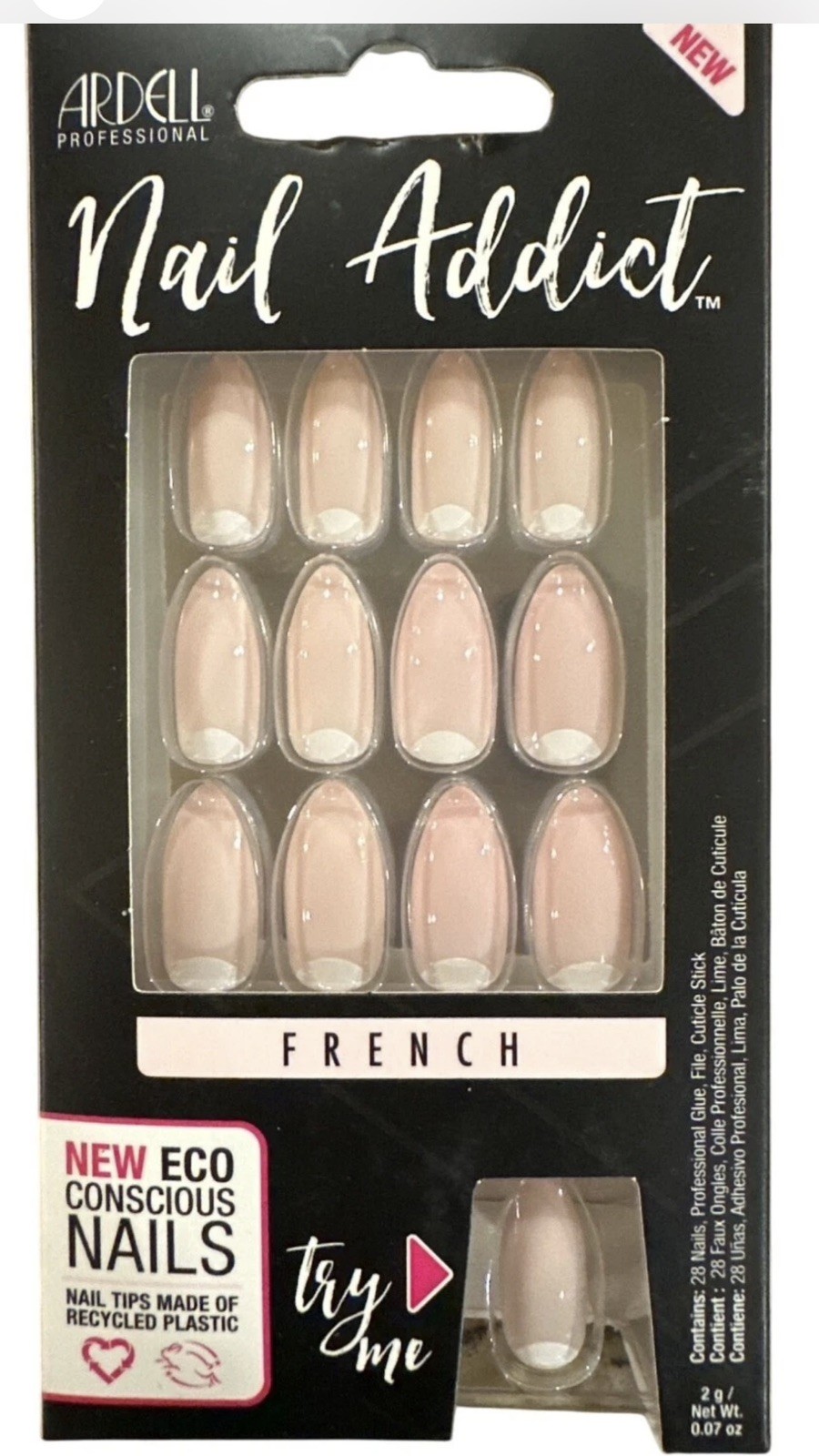 Ardell NAIL ADDICT 28 Nails FRENCH Long Almond French+Glossy Peach Eco Nails