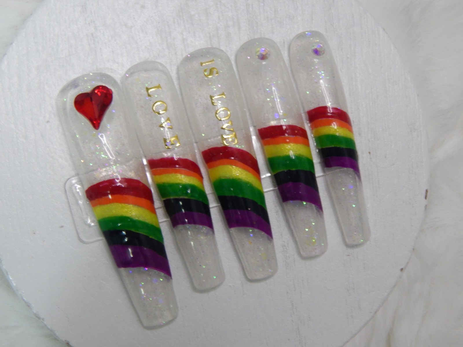 Luxury Handmade Press-On Nails I Reusable I Glow Love is Love I Coffin Shape 3XL