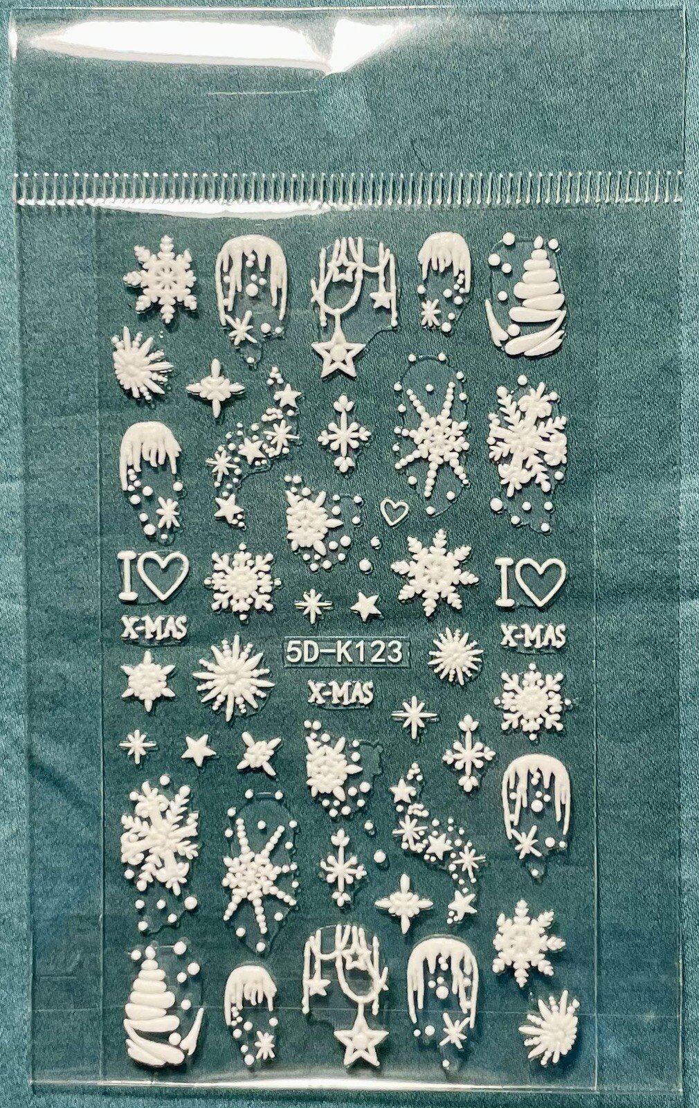 Nail Stickers Art Decal DIY Design 3D Waterproof White Snow Embossed 5D-K123