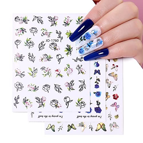 30 Sheets Nail Art Stickers Colorful Butterfly Flower 3D Self-Adhesive Nail