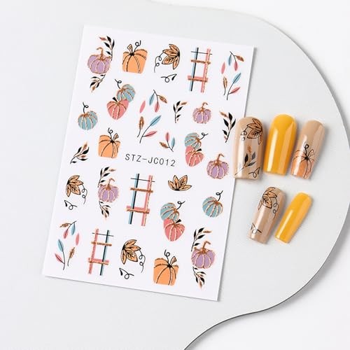 6 Sheets Fall Nail Art Stickers Decals, Thanksgiving Nail Art Style 6