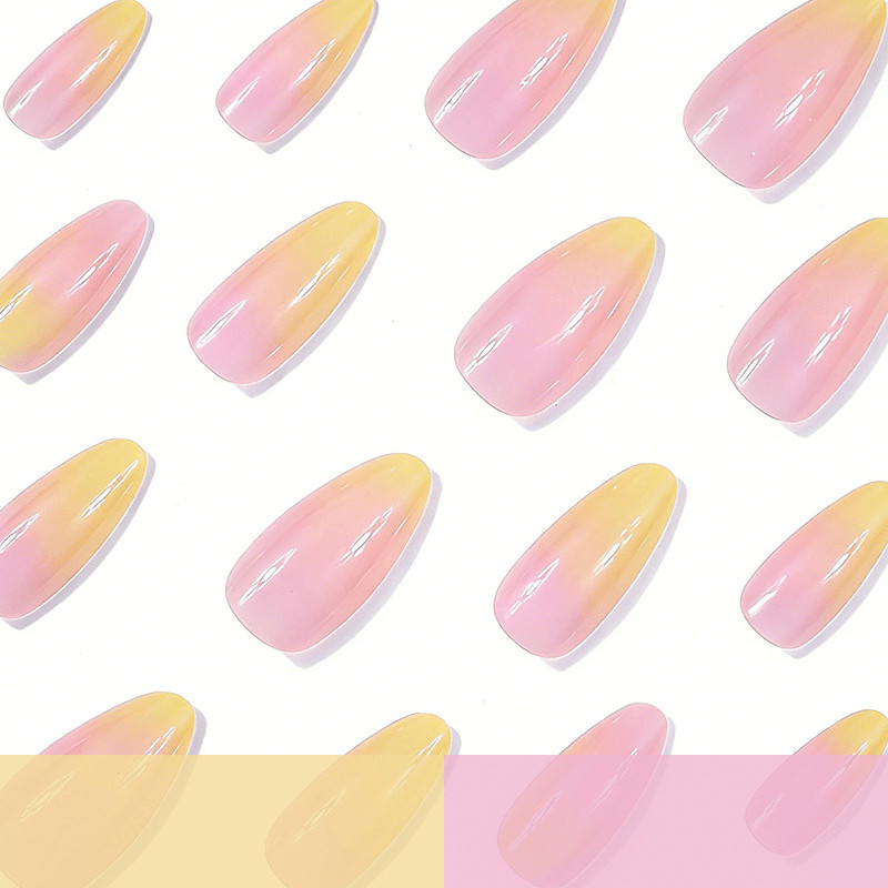48pcs Short Almond Press on Nails, Pink Orange Ombre Nude Minimal Gloss Nails