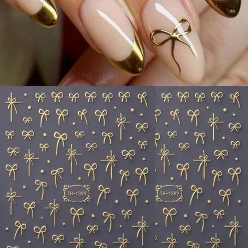 Golden Bow Nail Art Stickers Decals Cute Bow Tie Valentines golden bow tie