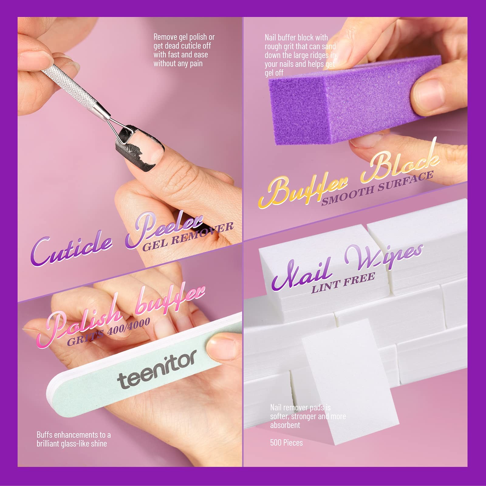 Teenitor Nail Gel Polish Dipping Powder Remover Tools 519 Piece Set, Purple