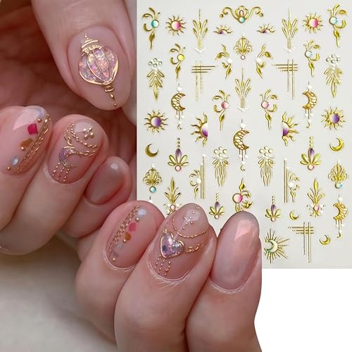 6 Sheets Bohemian Style Nail Decals Embossed Star Nail Art Stickers 5D bohemian