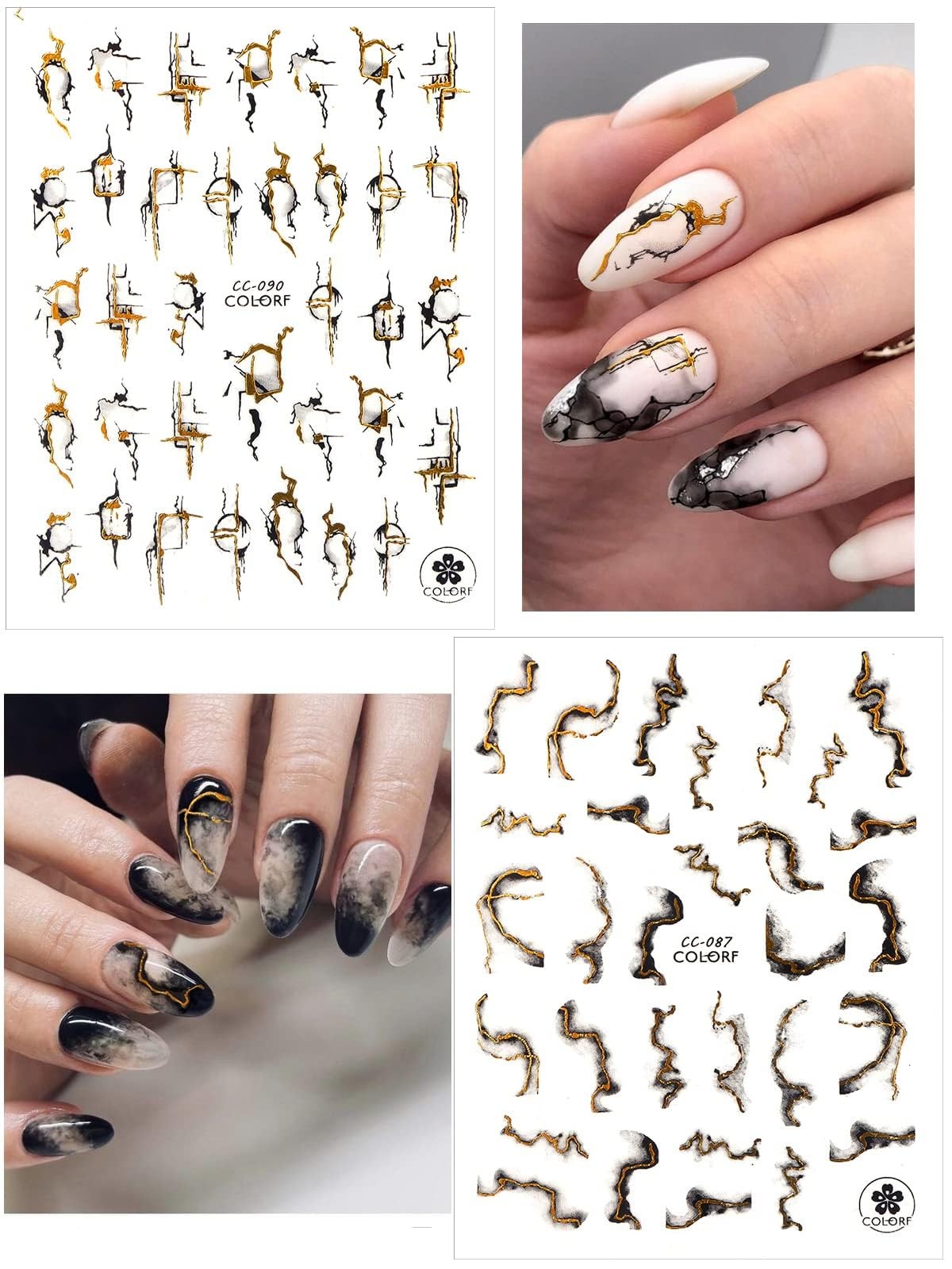 Graffiti Arte De Uñas Unas Pegatinas 3D Blanco Negro Oro Raya Linea Uñas Unas