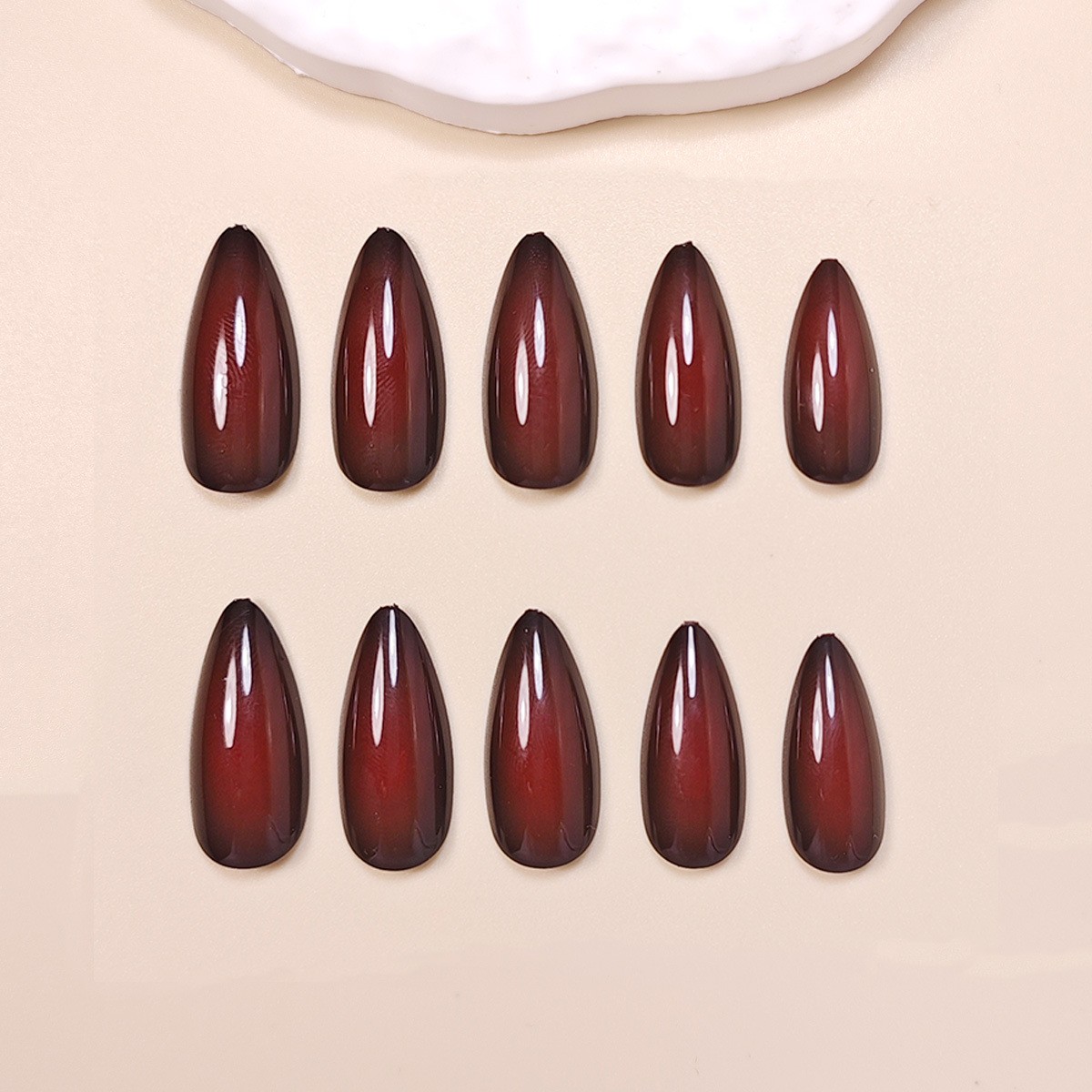 48pcs Press on Nails Burgundy Glossy Almond Fake Nails Elegant Daily Party Wear