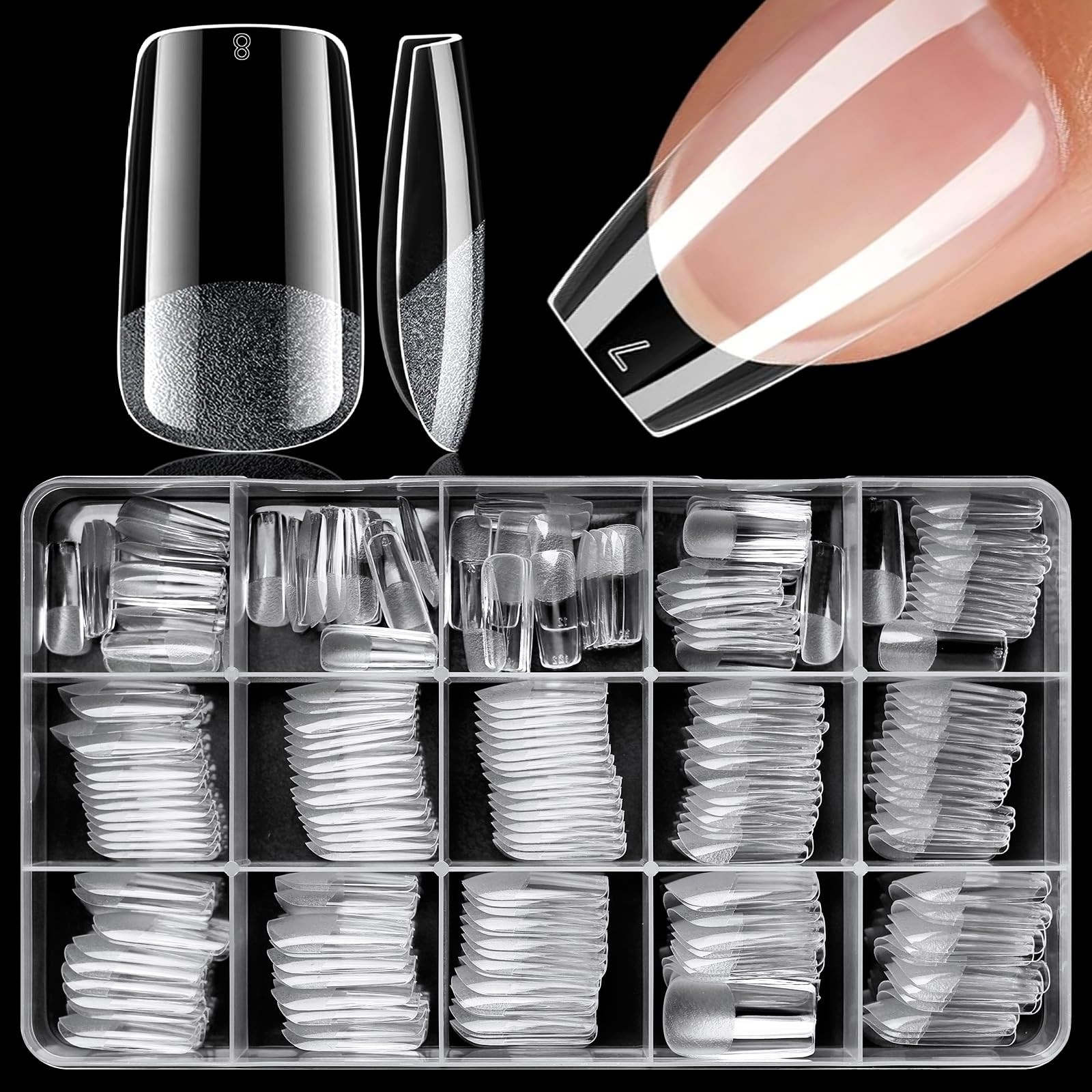 Medium Square Nail Tips, 240PCS Acrylic Nails Tip Full Cover Gel Nail Tips fo…