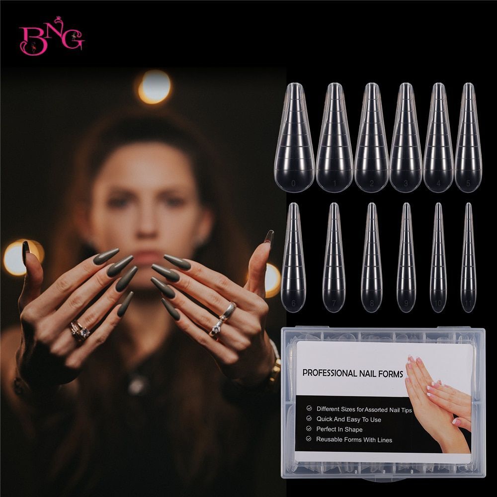 Nail Extension Form Tops -Stiletto Coffin Clear Dual False Tips Full Cover Forms